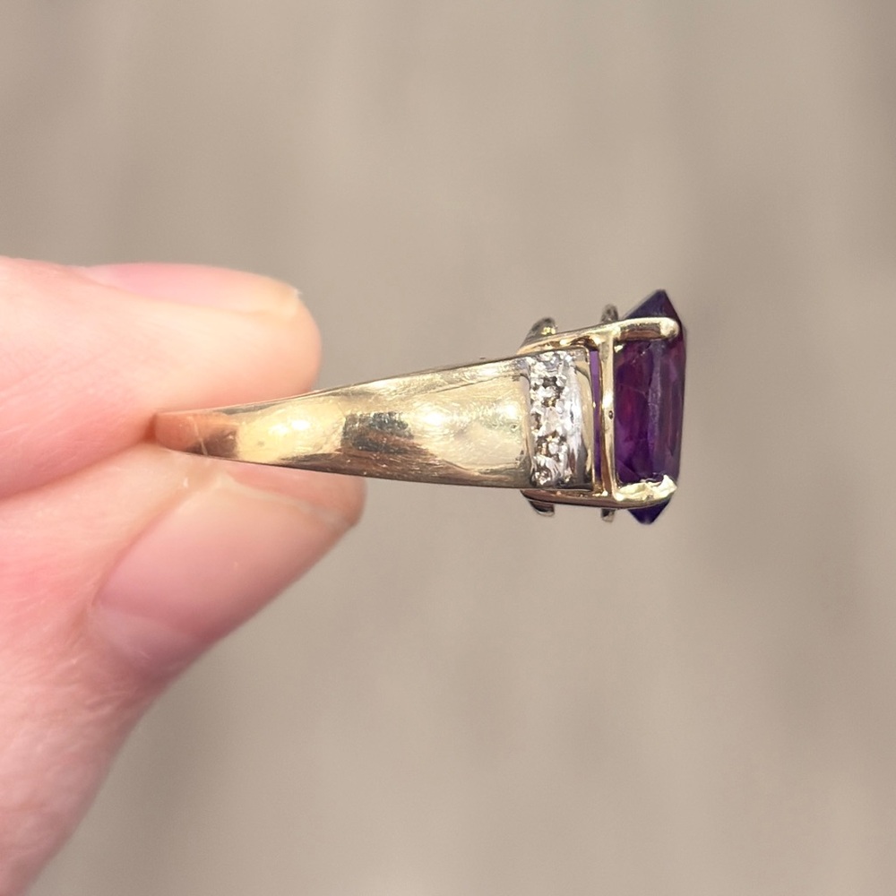 Vintage 10K Amethyst Ring: Diamond Accent Oval Solitaire Open Setting Size 6.75 - Picture 12 of 16